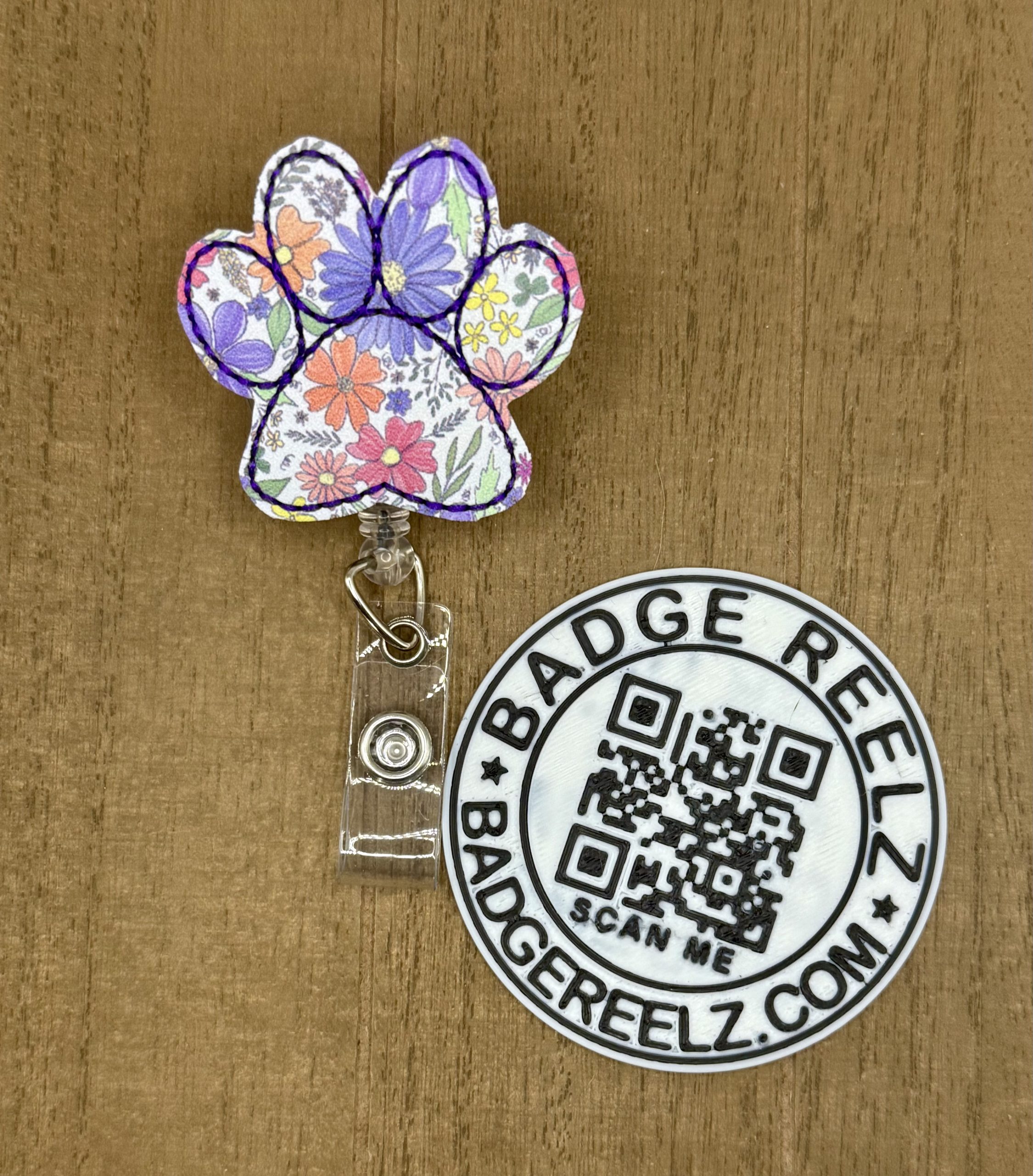 Floral Paw Print Feltie Badge Reel