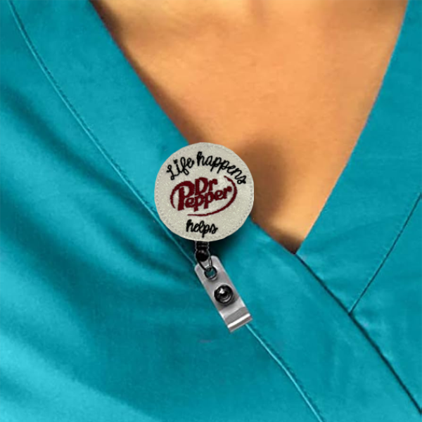Life Happens, Dr Pepp Helps Feltie Interchangeable Badge Reel