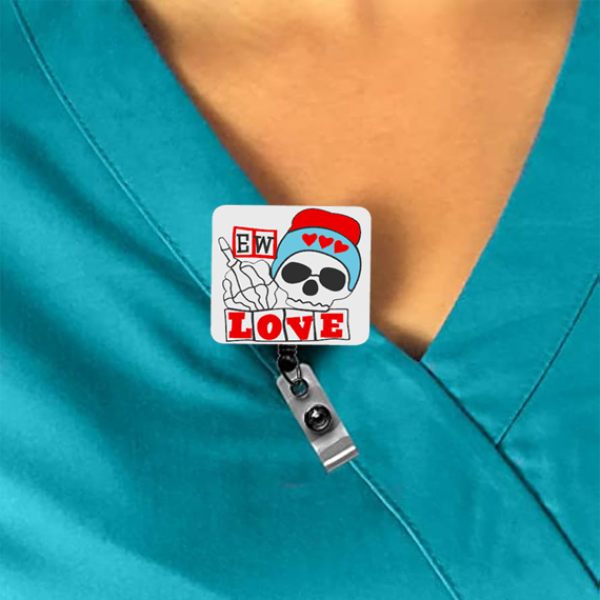 “Ew Love” Skelly Interchangeable Badge Reel