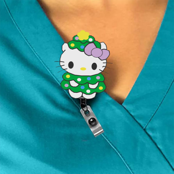 Miss Kitty as a Christmas Tree Interchangeable Badge Reel